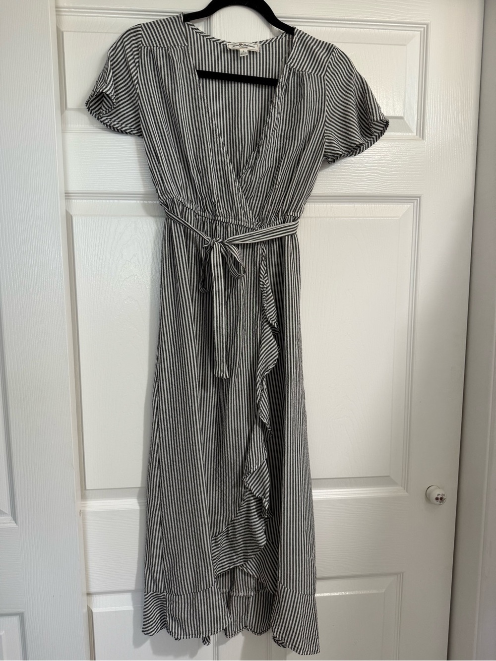 MATERNITY Striped Black and White Wrap Maxi Dress